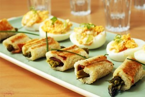 Asparagus rolls are an oldy but a goody. Photo / Janna Dixon