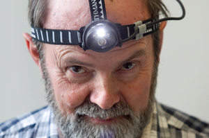 Jim Eagles models Kathmandu's 1W Luxeon headtorch. Photo / Natalie Slade