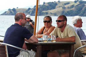 The pub's deck overlooks the beach. Photo / Janna Dixon
