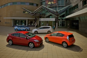 Toyota's Prius range - the company is hoping that the small Prius c is going to attract new buyers to the hybrid market. Photo / Supplied