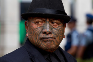 Tame Iti arrives at the Auckland High Court. Photo / Brett Phibbs