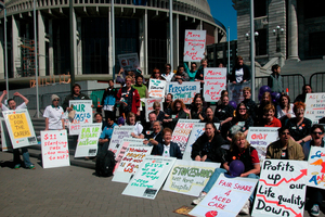Aged Care Workers from Guardian Health Group resthomes Fergusson, Harbourview and Stokeswood march on Parliament protesting for better wages. Photo / File