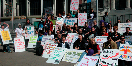 Aged Care Workers from Guardian Health Group resthomes Fergusson, Harbourview and Stokeswood march on Parliament protesting for better wages. Photo / File