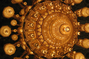A jaw-dropping feature of Muscat's Sultan Qaboos Grand Mosque is the grand chandelier, which is eight tonnes of glittering Swarovski crystals and gold-plated metal. Photo / Jill Worrall