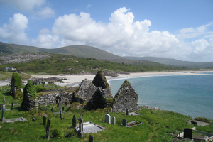 The remains of a 12th century church in a 1000-year-old graveyard, on Abbey Island. Photo / Greg Dixon