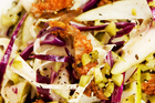 Pear, chorizo, mint and cabbage salad. Photo / Babiche Martens Pear, chorizo, mint and cabbage salad. Photo / Babiche Martens