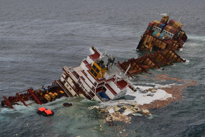 It is currently impossible to know how many containers were lost overboard on Wednesday night. Photo / Graeme Brown