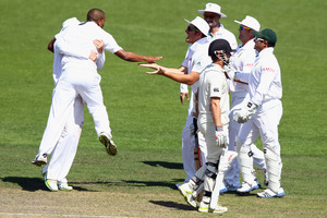 Vernon Philander of South Africa celebrates the wicket of Kane Williamson of New Zealand. Photo / Getty Images