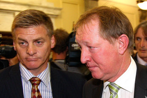 Nick Smith with Bill English after giving his resignation at Parliament. Photo / Getty Images