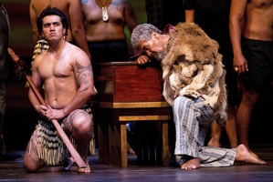 Rawiri Paratene who plays Te Tokotoko/Te Waha and Ngarino Watt in 'Hohepa' at the Opera House in Wellington. Photo / Marty Melville