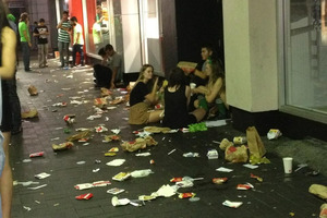 Litter is strewn outside McDonald's on Quay St on Saturday. Photo / Supplied