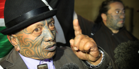 Tame Iti outside the High Court. Photo / Greg Bowker