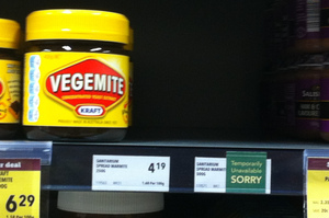 No Marmite on the shelves at an Auckland supermarket. Photo / APNZ