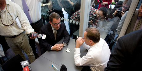 National Party leader John Key and Act Party member John Banks during the teapot tape saga. Photo / Dean Purcell
