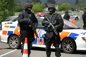 Police roadblock in the Ruatoki Valley, near Whakatane, during the 2007 anti-terrorism raids. Photo / Alan Gibson