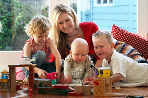 Rachel Grunwell and her three boys, Lachlan Buckley, 4 (left); Finn, 7 months, and Zach, 6. Photo / Janna Dixon