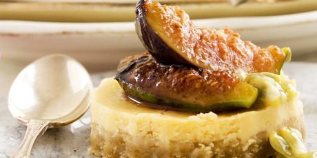 Lemon cheesecake with passionfruit and grilled figs. Photo / Babiche Martens