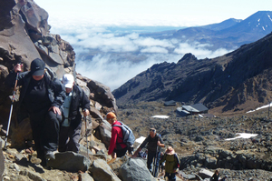 Travellers out for a bit of summer climbing on Mt Ruapehu. Photo / Supplied