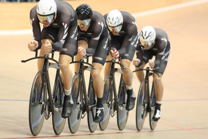 The men’s team pursuit team will be without Jesse Sergent, front, at next month's UCI world track cycling championships. Photo / Envious Photography-BikeNZ