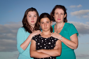 Fiona Campbell and her daughters Iona (left) and Isabel and (right). Photo / Richard Robinson