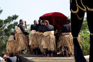 The casket of George Tupou V made its stately way to the Royal Tombs in Nuku'alofa at the funeral yesterday. Photo / Sarah Ivey