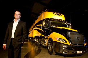 Gough's Karl Smith with the Cat CT630 truck. Photo / Richard Robinson