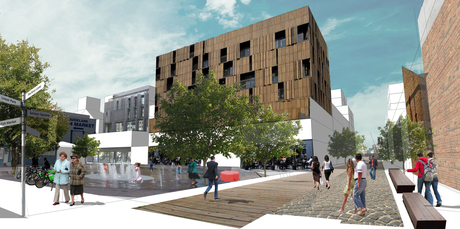 An artist's impression of the innovation precinct planned for Auckland's Wynyard Quarter, on the city's waterfront. Photo / Auckland City Council