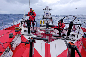 Andrew McLean and Roberto Bermudez De Castro on watch nursing CAMPER towards Chile. Photo / Hamish Hooper-CAMPER ETNZ
