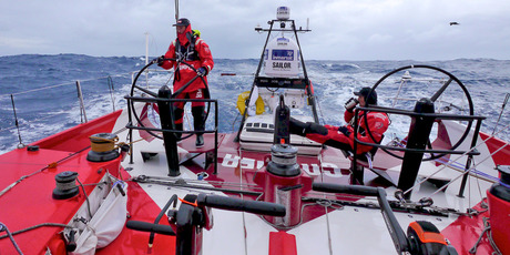 Andrew McLean and Roberto Bermudez De Castro on watch nursing CAMPER towards Chile. Photo / Hamish Hooper-CAMPER ETNZ