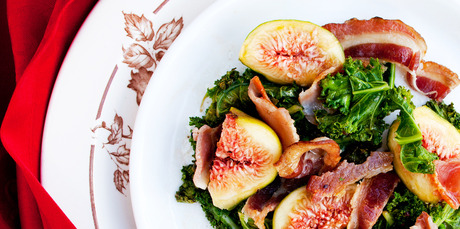 Fresh fig, crisp bacon and kale. Photo / Babiche Martens