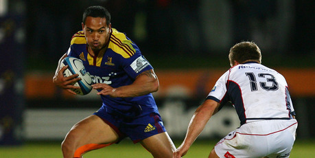 Hosea Gear of the Highlanders makes a break during the round six Super Rugby match between the Highlanders and the Melbourne Rebels at Rugby Park Stadium. Photo / Getty Images.