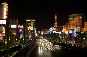Casinos and hotels light up the Strip with their flashy signs. Photo / Thinkstock