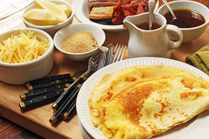Serve pancakes with bacon and banana for a tasty breakfast. Photo / Janna Dixon