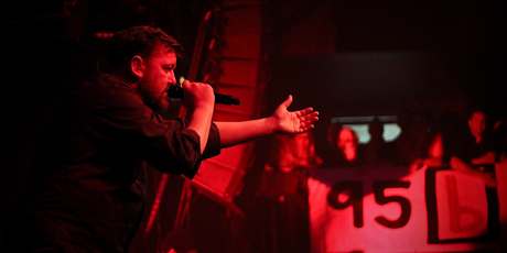 Guy Garvey prowled around all edges of the Powerstation stage ensuring no darkened corner was without a few seconds of his spotlight. Photo / Milana Radojcic Guy Garvey prowled around all edges of the Powerstation stage ensuring no darkened corner was without a few seconds of his spotlight. Photo / Milana Radojcic