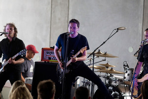 Rock band Shihad play at the Manukau Police Station to launch their latest national tour. Photo / Richard Robinson.
