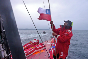 The Camper crew arrived in Chile yesterday for repair work to the damaged boat. Photo / Hamish Hooper