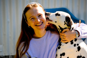 Lyudmila O'Malley with one of her remaining dalmatians. Photo / Jason Dorday