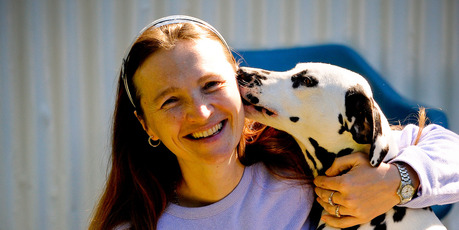 Lyudmila O'Malley with one of her remaining dalmatians. Photo / Jason Dorday