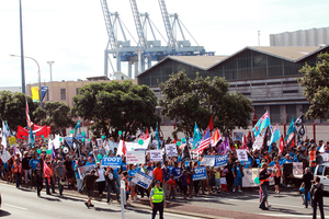 A protest march regarding the Ports of Auckland. Photo / Doug Sherring
