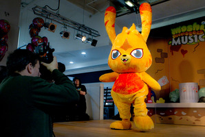 The release of the Moshi Monster's debut album, complete with the store-front performances, brought crowds of children and attendant adults. Photo / AP