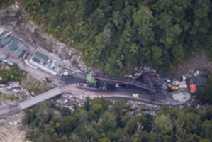 The Pike River coal mine from the air after the explosion. File photo / NZ Herald