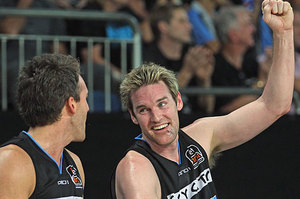 Dillon Boucher of the Breakers celebrates during game three of the NBL Finals series. Photo / Getty Images