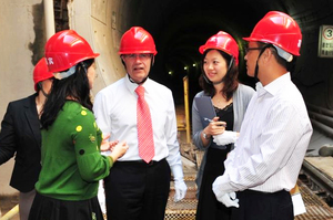 Mayor Len Brown visits the Guangzhou tunnel. He is seeking a Chinese partner for Auckland's CBD rail loop. Photo / Supplied