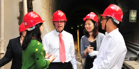 Mayor Len Brown visits the Guangzhou tunnel. He is seeking a Chinese partner for Auckland's CBD rail loop. Photo / Supplied