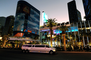A stretch limo cruises the Las Vegas Strip. Photo / Supplied