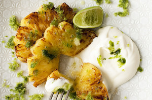 Pineapple with basil lime sugar. Photo / Kieran Scott