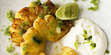 Pineapple with basil lime sugar. Photo / Kieran Scott