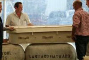 A woollen coffin on display at the Malvern A and P Show. Photo / supplied