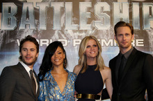 The cast of Battleship, from left, Taylor Kitsch, Rihanna, Brooklyn Decker, and Alexander Skarsgard. Photo / Shizuo Kambayashi 