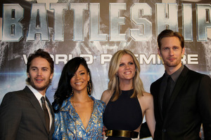 The cast of Battleship, from left, Taylor Kitsch, Rihanna, Brooklyn Decker, and Alexander Skarsgard. Photo / Shizuo Kambayashi
